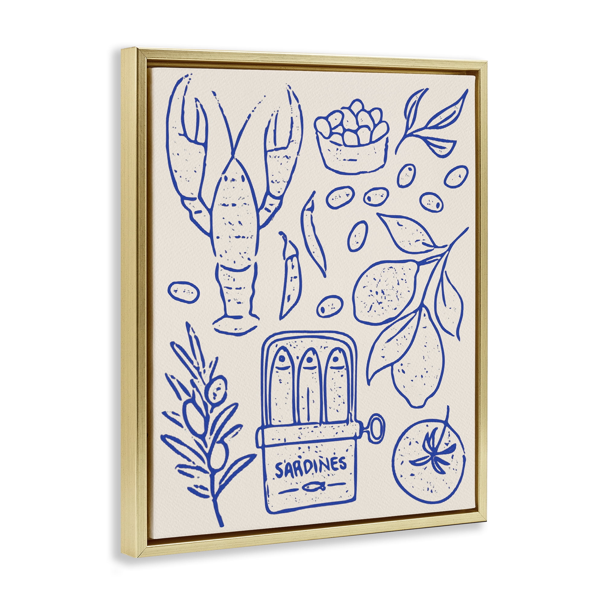 Stupell Industries Seafood & Herbs Simplicity Gold Framed Floater Canvas Wall Art, design by Camila Juncos