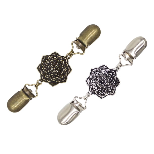 2 piezas Vintage suéter chal Clips, cárdigan camisa cuello chal broche cuello Clips broche flor tallada para mujeres niñas con abrigo