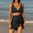 thumbnail image 3 of Gfyviroh 3 Piece Swimsuits for Women Deep V-Neck Top Swimwear Flowy Ruched Skirts and Bikini Bottom Bathing Suits, 3 of 4