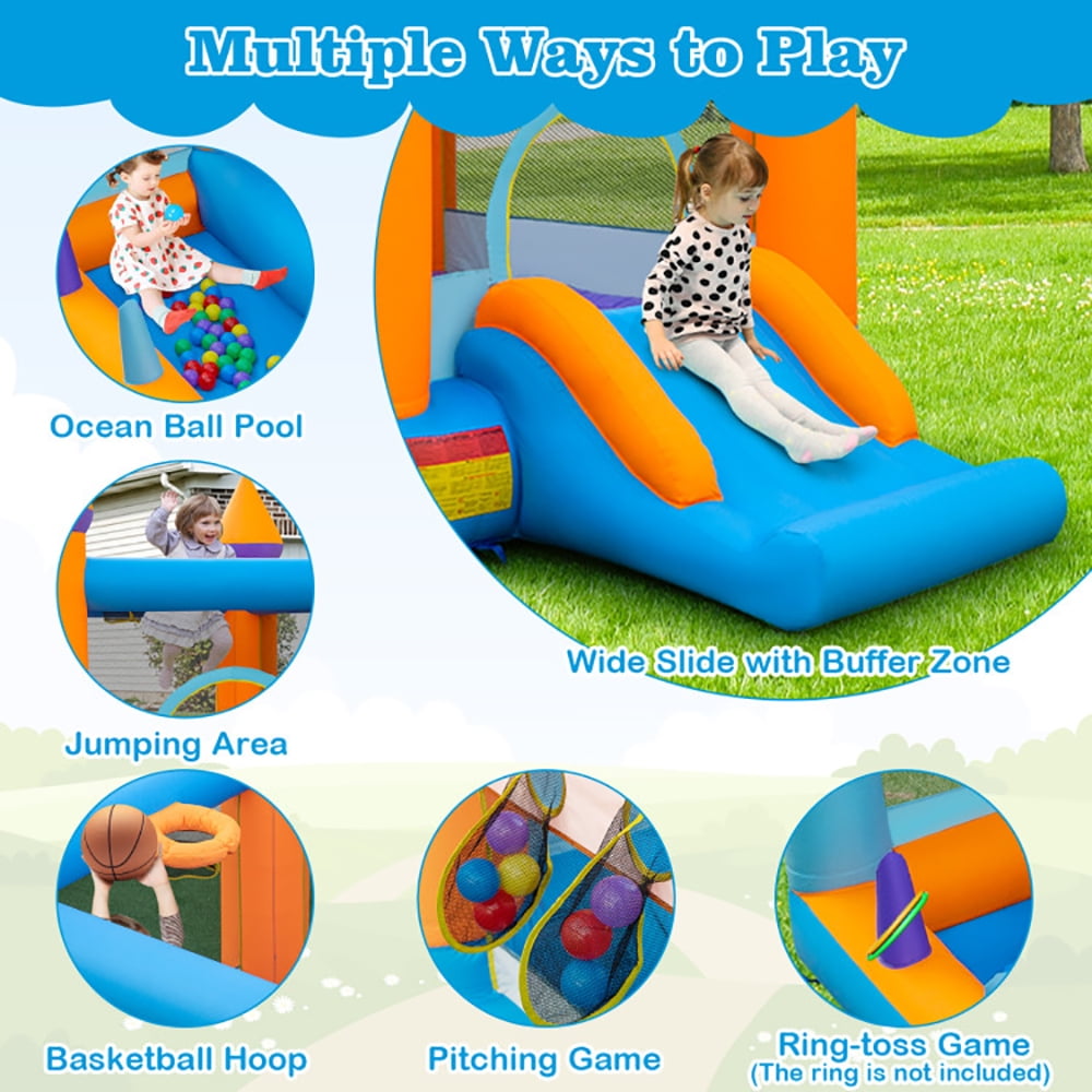 Aimee Lii 5-in-1 Inflatable Bounce Castle with Ocean Balls and 735W Blower, Playhouse for Kids Outdoor
