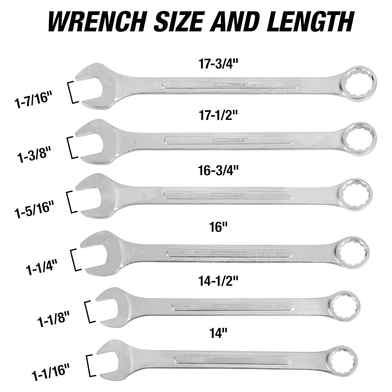 OEMTools 6 Piece SAE Jumbo Combination Wrench Set (1-1/16" – 1-7/16")