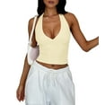 thumbnail image 3 of Women'S Halter Deep V Neck Crop Tank Top Backless Sleeveless Slim Fitted Going Out Summer Top Yellow L, 3 of 9