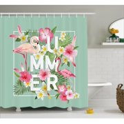 Flamingo Bathroom Decor Fl Decor Shower Curtain Tropical Flower With Flamingos Retro Wedding Romance Petals Graphic Art