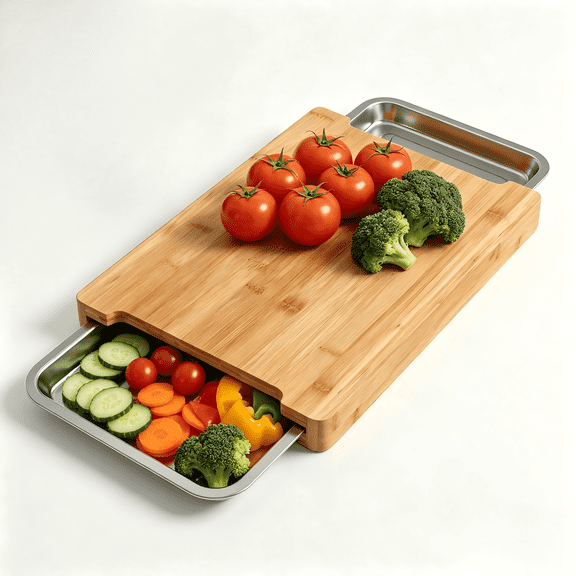 DEDRFUC Wood Cutting Board, Butcher Block with Slide Out Trays, Kitchen Countertop Organizer, Juice Grooves