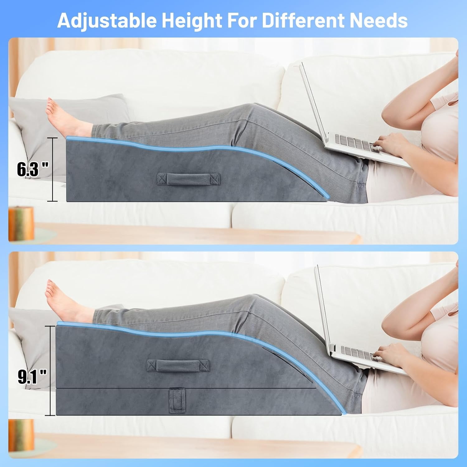 Leg Elevation Pillows, Wedge Pillow for After Surgery, Memory Foam Leg Support Adjustable, Comfort Care for Back Knee Hip Ankles Pain, Knee Pillow for Sleeping Blood Circulation Grey