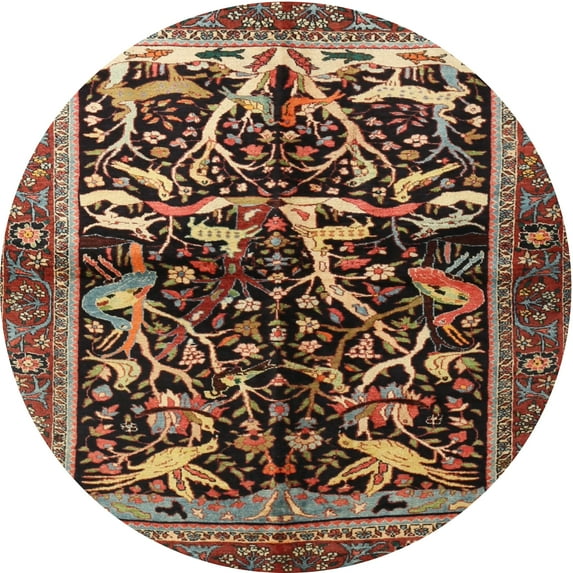 Ahgly Company Machine Washable Indoor Round Traditional Tiger Orange Brown Area Rugs, 3' Round