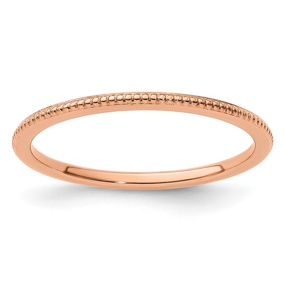 Diamond2Deal 10K Rose Gold 1.2mm Beaded Stackable Band Ring for Women Size 5