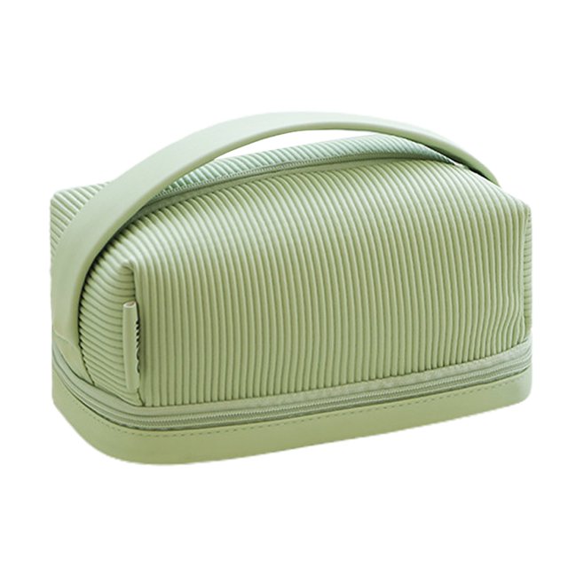 Bolsa de almacenamiento de gran capacidad multicolor de doble capa de cuero cremoso para viajes portátiles verdes