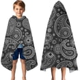 thumbnail image 3 of Black Paisley Pattern Hooded Bath Towel，50"x30" for Ages 3 To 12 Kids, Quick Dry Lightweight Soft Microfiber Hood Beach Towel Cover Up for Kids, 3 of 7
