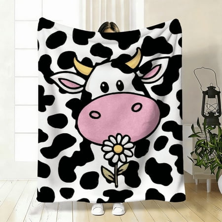1pc Ultra-Soft Flannel Blanket Featuring a Cozy Daisy And Cow Design Suitable for All Seasons. Ideal for Use on Sofas Beds During Travel Camping Or in Living Rooms And Offices.
