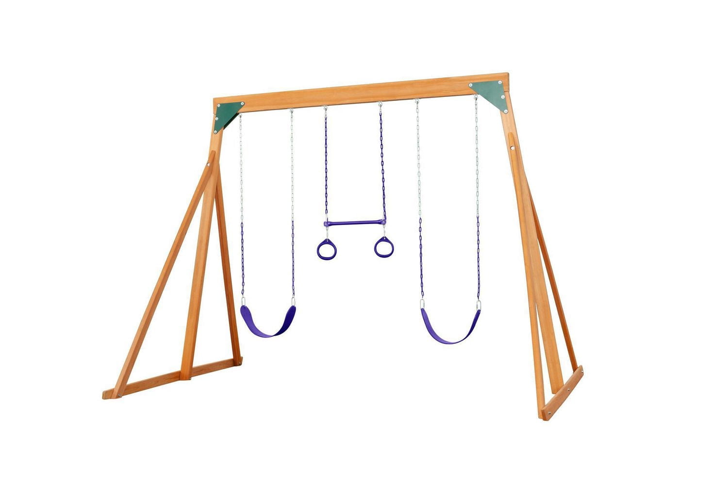 Balançoire en bois Trailside avec deux balançoires et trapèze - Disponible en 7 options de couleur !