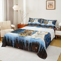 Manfei Kawaii Cat Kitten Full Size Sheets, Giltter Stars Galaxy Bed Sheets, Cartoon Animal Lover Sheet Sets, Lightweight Room Decor, 4pcs