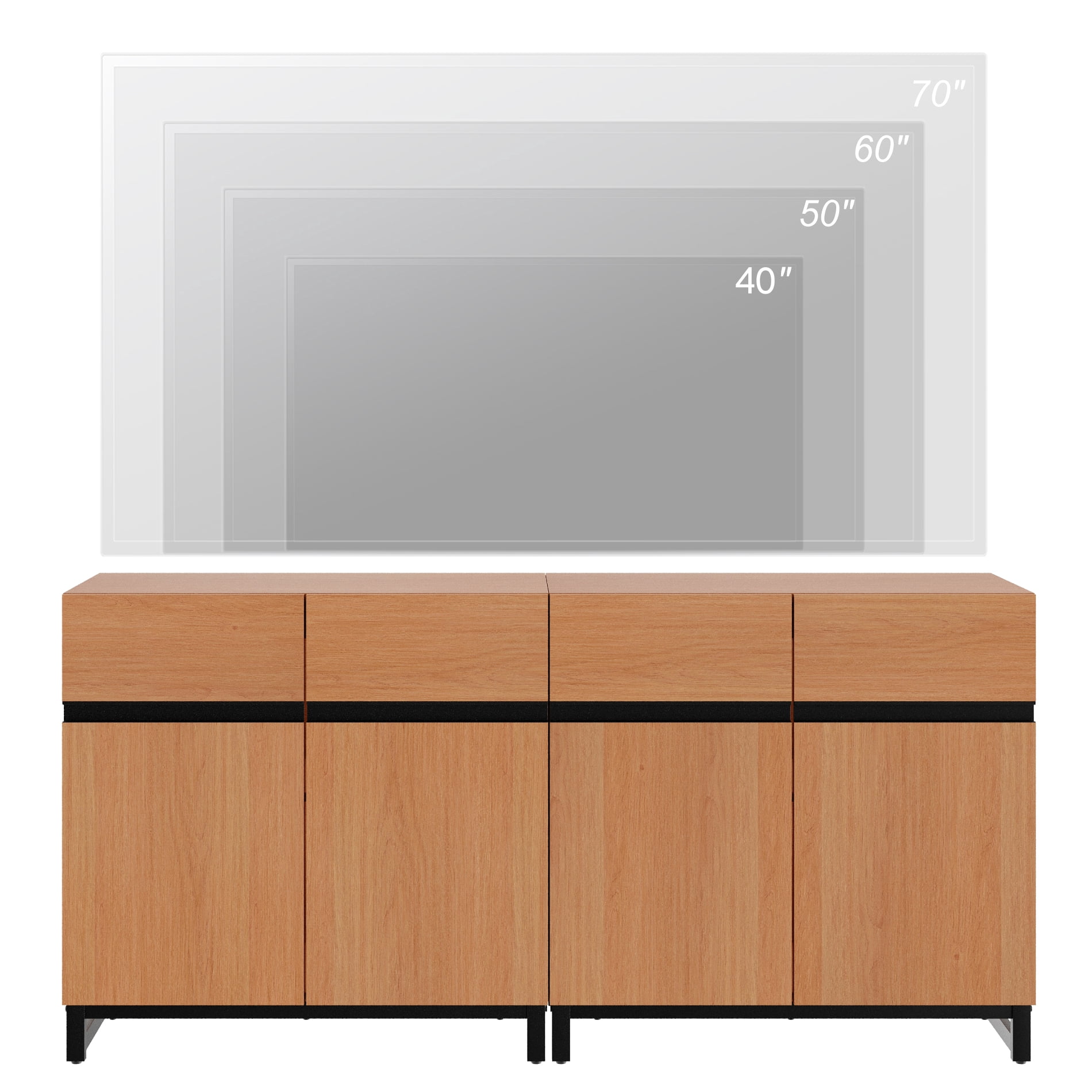 63 Inch Modern TV Stand for TVs up to 70 Inch, 2 Packs Wood Entertainment Center with Storage Doors, Adjustable Shelves and Sturdy Metal Base, Media Console Cabinet for Living Room Bedroom,Mocha