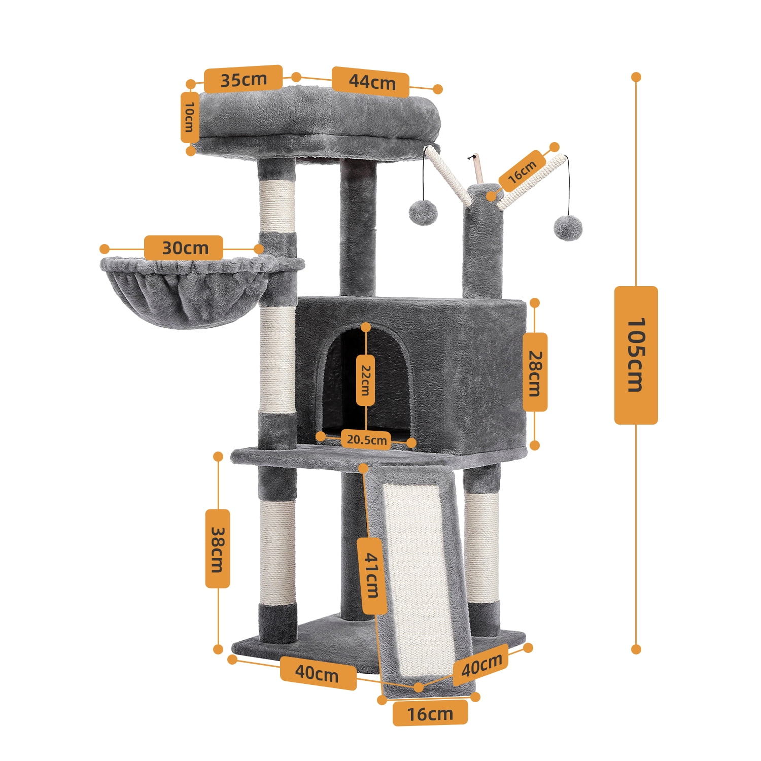 Pefilos 41" Cat Tree Tower for Indoor Cats, Multi-Level Cat Condo House with Cozy Plush Perches Cats Play House, Gray