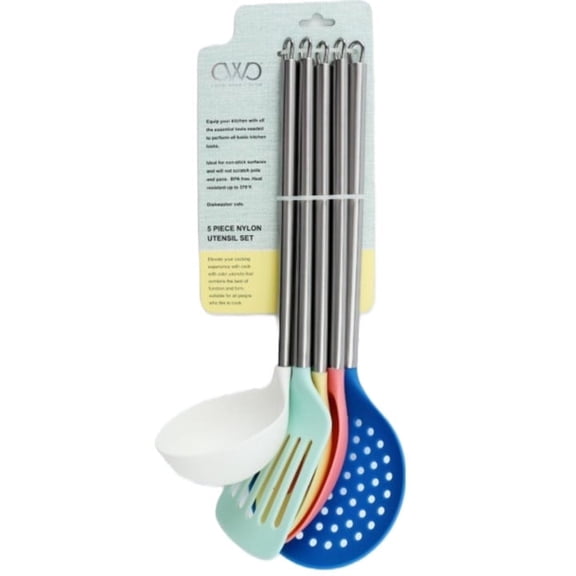 5pc Nylon / Stainless Steel Kitchen Utensil Set, Multicolor