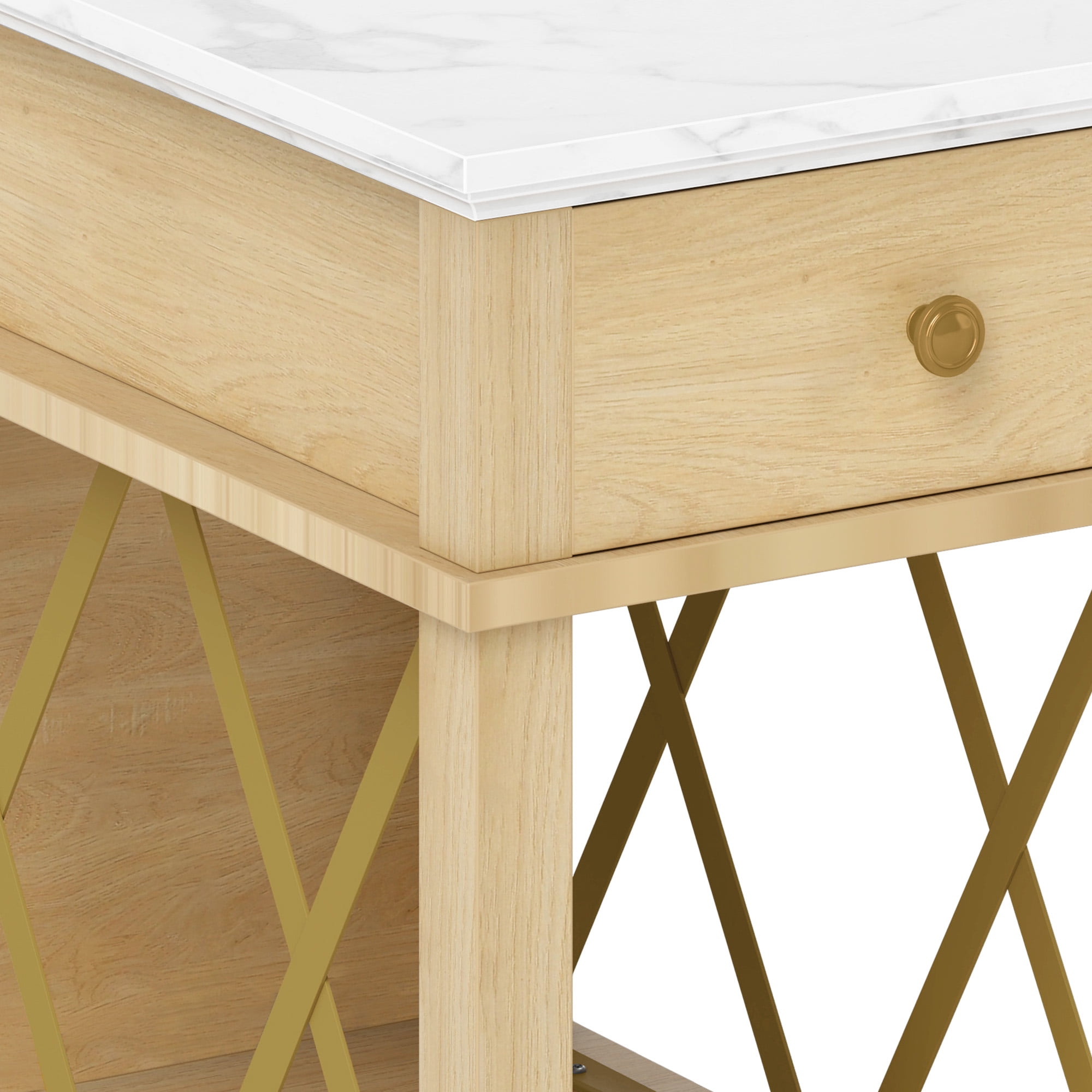 Uforic End Table with Charging Station for Living Room, Nightstand Side Table with Drawer, Natural