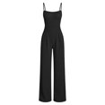 thumbnail image 6 of NMMUED Long Rompers for Women Casual Dressy Spaghetti Strap Wide Leg Jumpsuit Summer Sleeveless High Waist Pants Outfit Pockets Black XXL, 6 of 6