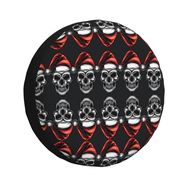 Balery Skull santa hat Cubiertas para Neumáticos - Protector Resistente para Neumáticos de Camioneta, SUV, Remolque, Camper y RV-14 inch