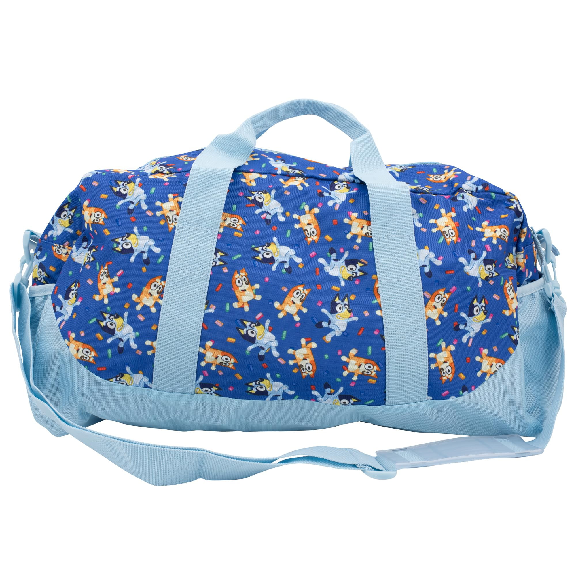 Bluey Duffle Bag, 16” Travel Sleepover Bag for Girls & Boys, Kids Weekender Bag, Blue