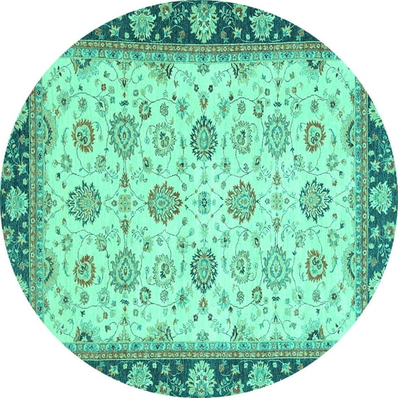 Ahgly Company Indoor Round Oriental Turquoise Blue Traditional Area Rugs, 7' Round