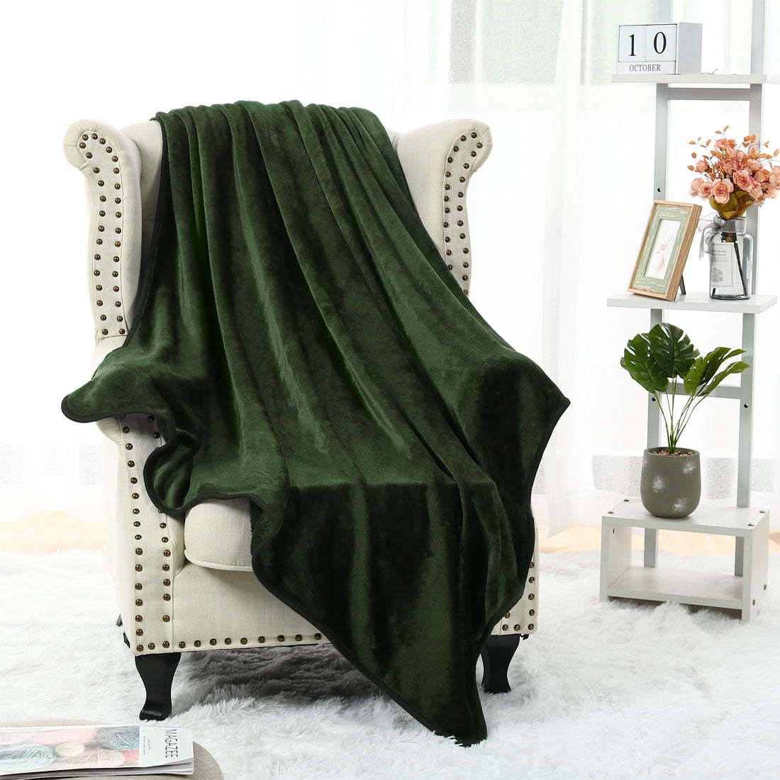 Unique Bargains Flannel Fleece Blanket Soft Wide Hemmed Full Olive Green
