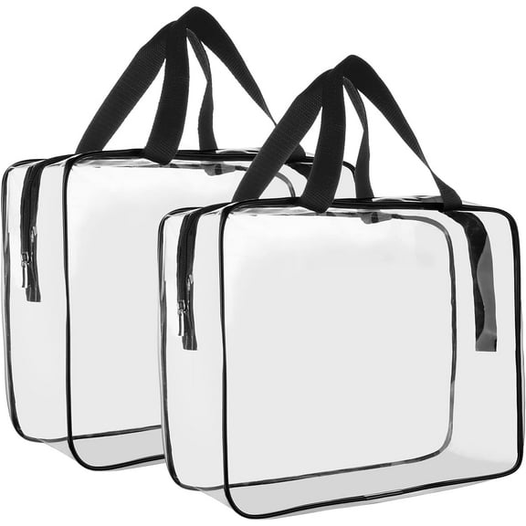 Clear Toiletry Bag Quart Size Bag 2Pcs Travel Makeup Cosmetic Bag PVC Toiletries Cosmetic Pouch for Women Men (L)