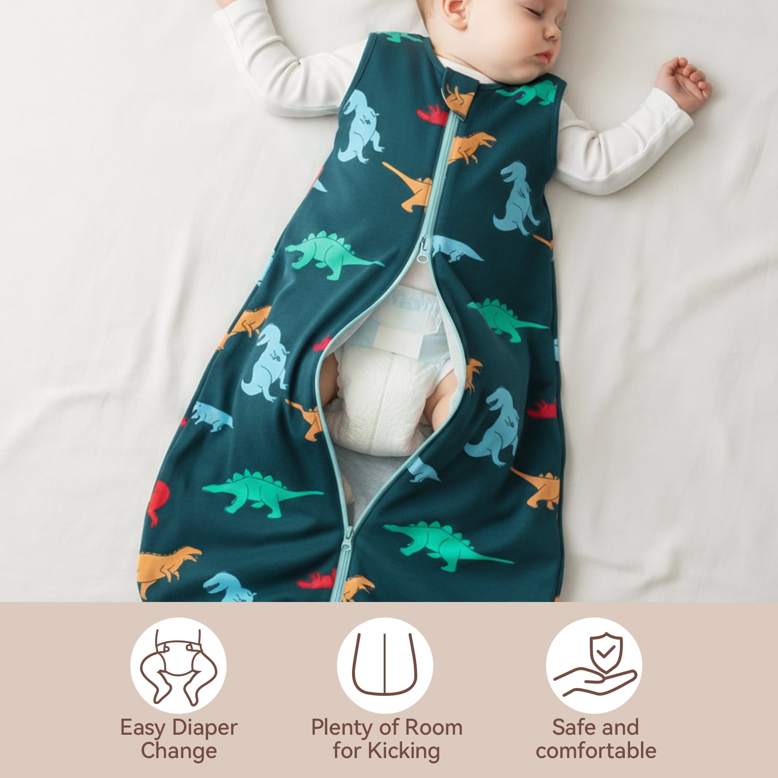 Baby Sleep Sack 0-6 Months 100% Cotton Baby Wearable Blanket 2-Way Zipper Breathable Lightweight Unisex Sleeping Bag 0.5 Tog Toddler Sleep Sack (3 Pack)