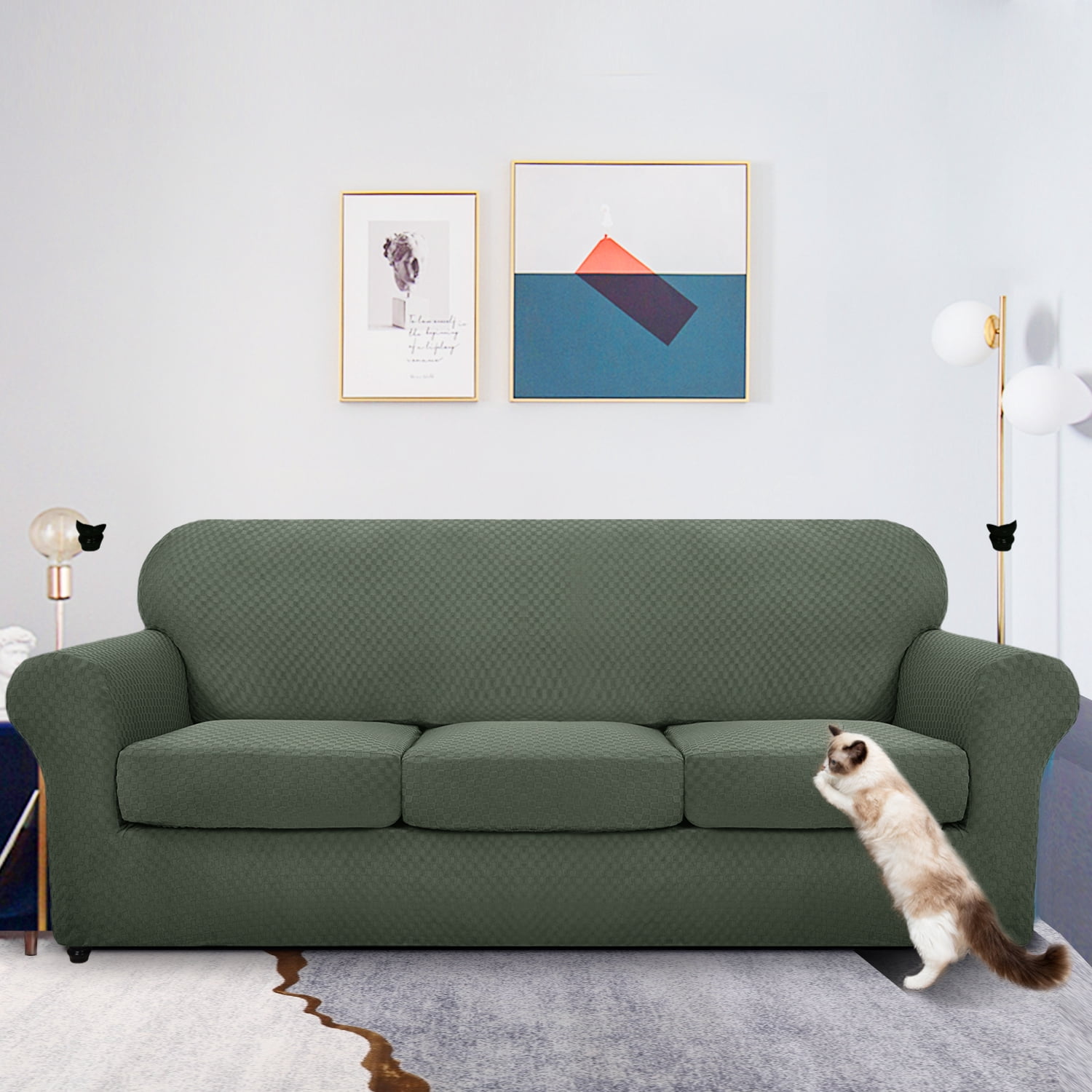 JIATER 4-Piece Sofa Cover Stretch Couch Cover Washable Sofa Slipcover Furniture Protector with 3 Cushion Covers,Army Green