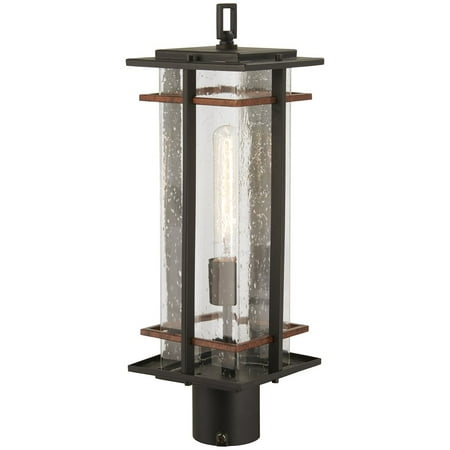 Antique Copper Outdoor Post Mount - Minka Lavery San Marcos 1 Light Post Mount - Black W/Antique Copper Accents - 72496-68
