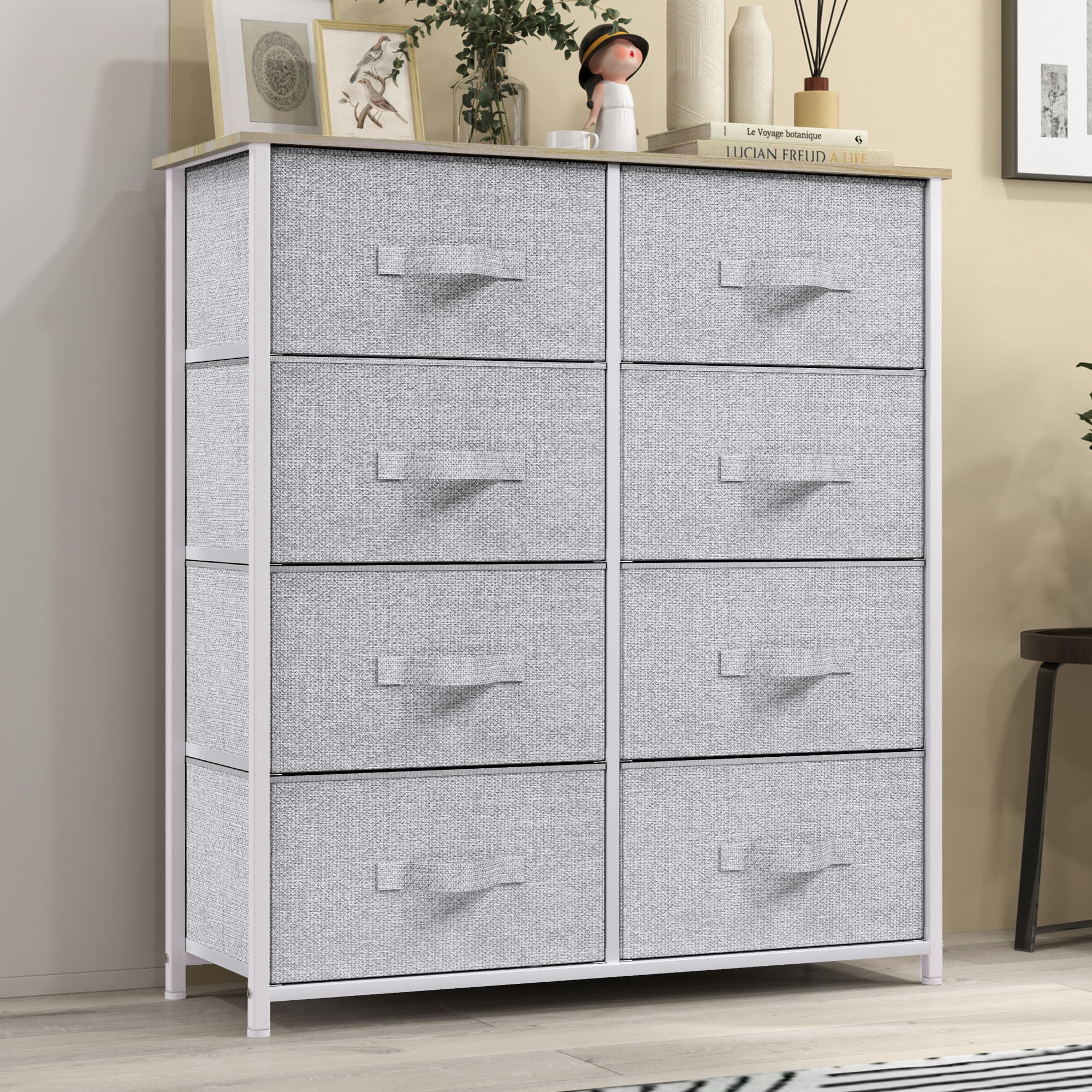 Uforic 8 Drawers Dresser Chest of Drawers for Fabric Storage Dressers for Living Room Light Gray