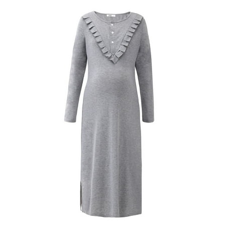 

Women Maternity Nursing Nightgown Long Sleeve Button Neck Breastfeeding Sleepwear Pajama Dress