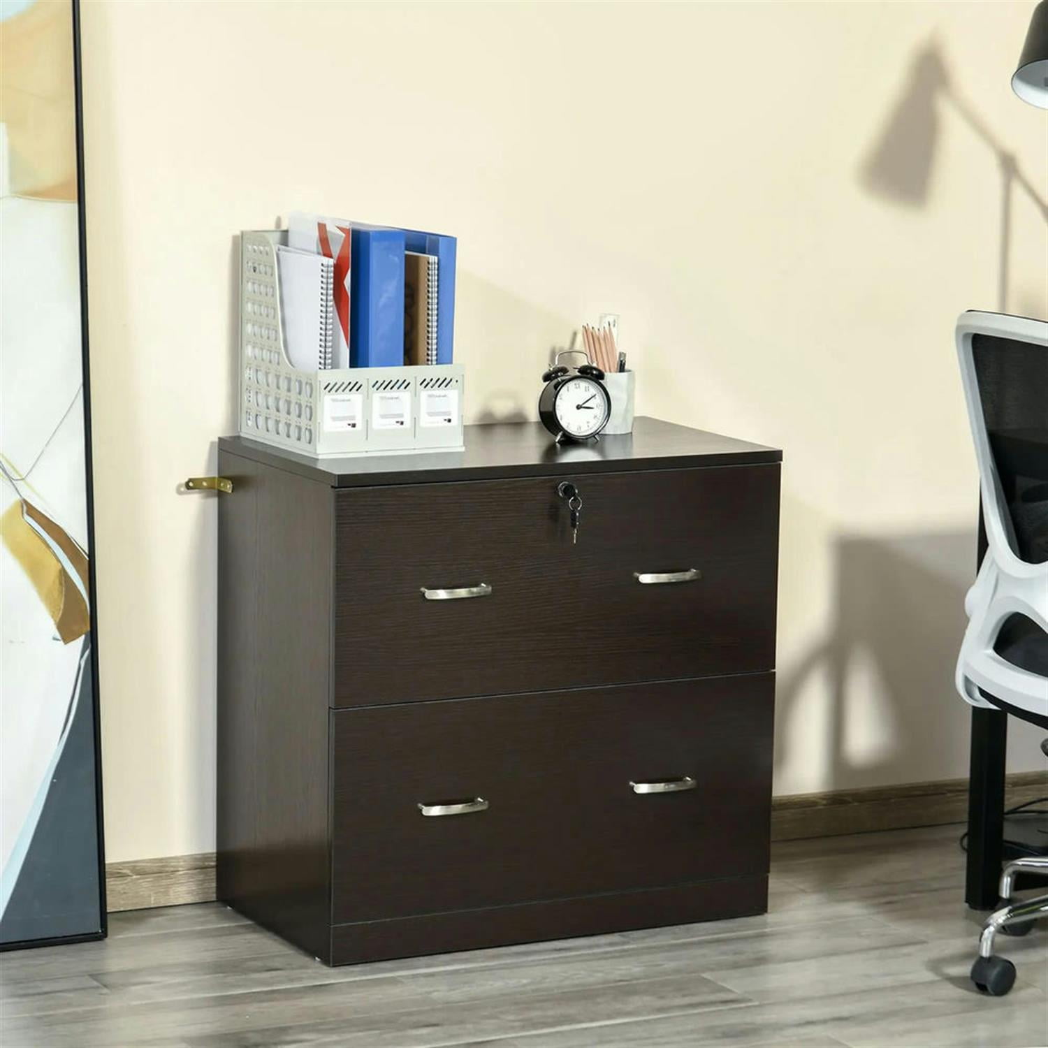 Demi Bonn Modern 2-Drawer Filing Cabinet with Lock and Keys, for Letter Size, Home Office, Lateral Storage File Cabinet, Brown