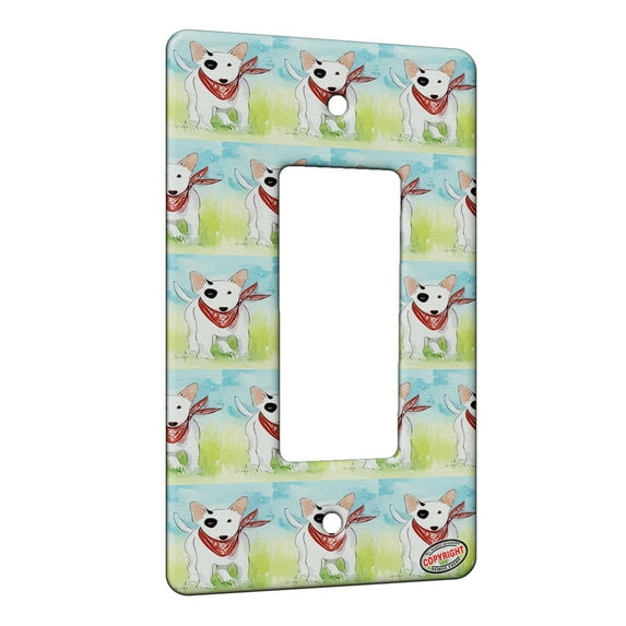 KuzmarK™ 1 Gang Rocker Wall Plate - Bull Terrier Puppy with Red Bandana Dog Modern Art by Denise Every