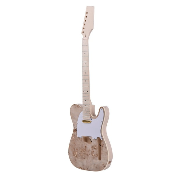 Muslady TL Tele Style Unfinished Electric Guitar DIY Kit Basswood Body Burl Surface Maple Wood Neck Fingerboard