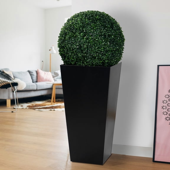 Kozyard 30" Hx15.4 Lx15.4 W Tall Taper Black Metal Planter Flower Plant Pot Indoor Outdoor Planters Steel Flower Pot All-Weather Use with 2 Partition Panels for for Trees, Plants Flowers