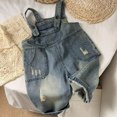 thumbnail image 4 of Ruyang Girls Jean Denim Short Overalls Vintage Faded Distressed Wide Leg Jumpsuits Summer Kids Adjustable Strap Rompers Y2K Streetwear ﻿, 4 of 6