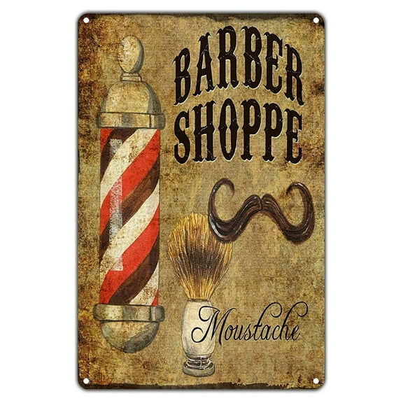 Barber Shoppe moustache funny novelty vintage garage aluminum 18"x24" sign