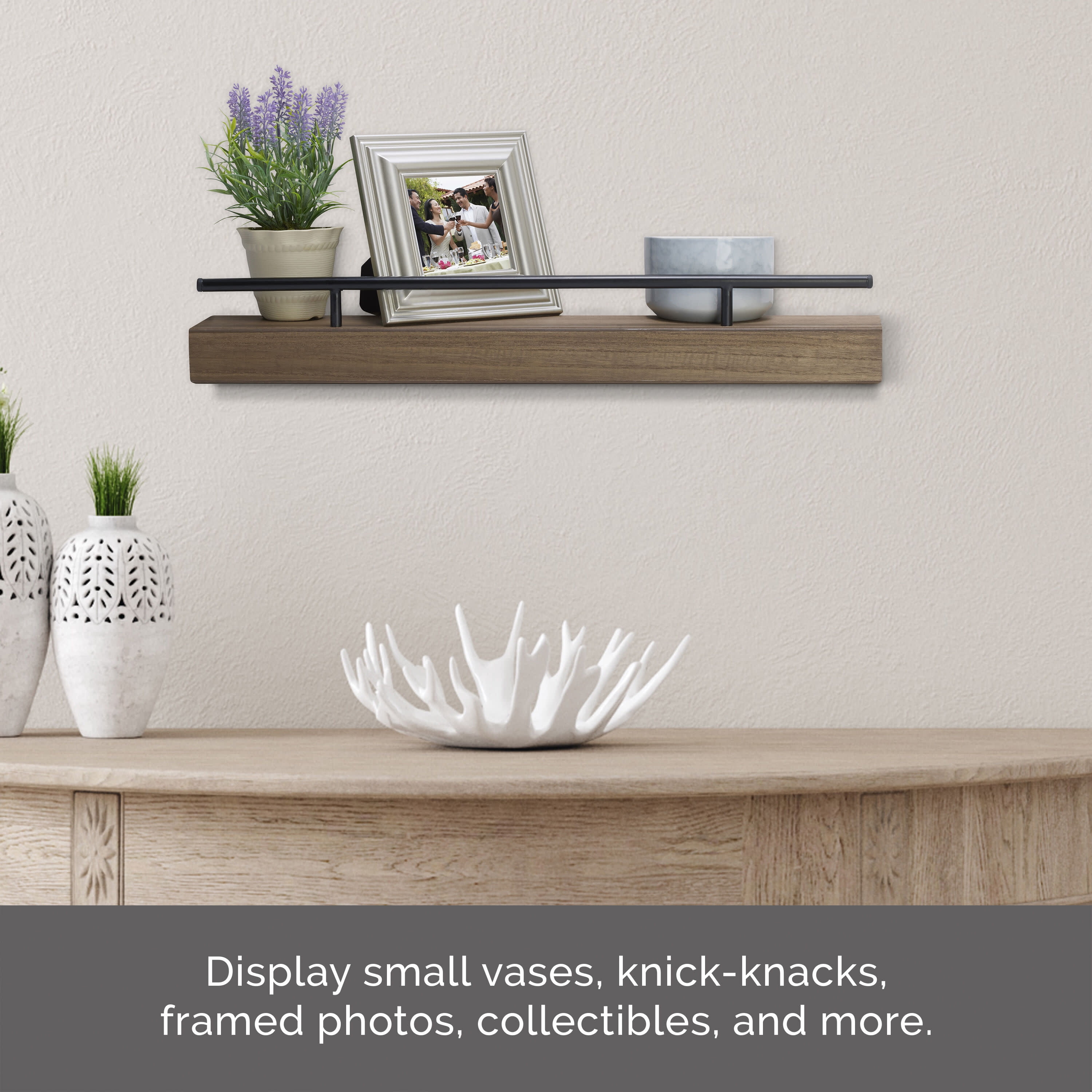 Melannco Hotel Essentials 24 Inch Natural MDF Shelves with Metal Rail Brown