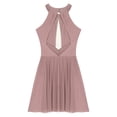 thumbnail image 4 of Alvivi Womens Rhinestone Figure Skating Dress Mesh Patchwork Ballet Leotard Lyrical Dance Costume Dusty Pink M, 4 of 5