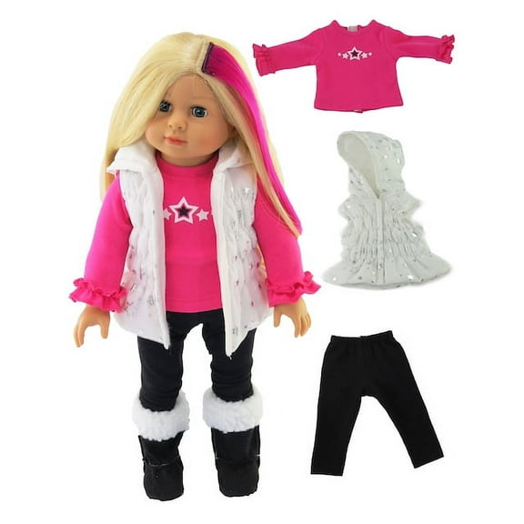 American Fashion World Handmade Hot Pink and White Star Vest Outfit for 18-Inch Dolls