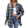 thumbnail image 2 of Women's Button Down cotton Shirts Plaid Shacket Long Sleeve Collared , Casual Shirts Down Shirts Curved Hem Blouses, 2 of 5