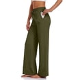 thumbnail image 1 of Pantalones de pierna ancha Bolsillos en la cintura con cordón elástico Pantalones casuales sueltos para yoga Ejercicio físico Trotar Verde militar L, 1 of 5