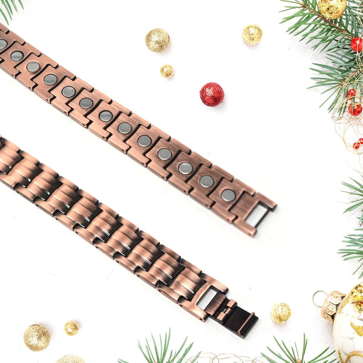Wollet 3X Magnetic Steel Bracelets for Men+Pure Copper Magnetic Bracelet,8.66 inches