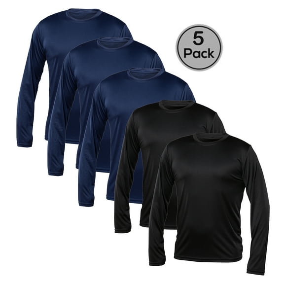 Blank Activewear Pack of 5 Men's Long Sleeve T-Shirt, Quick Dry Performance fabric