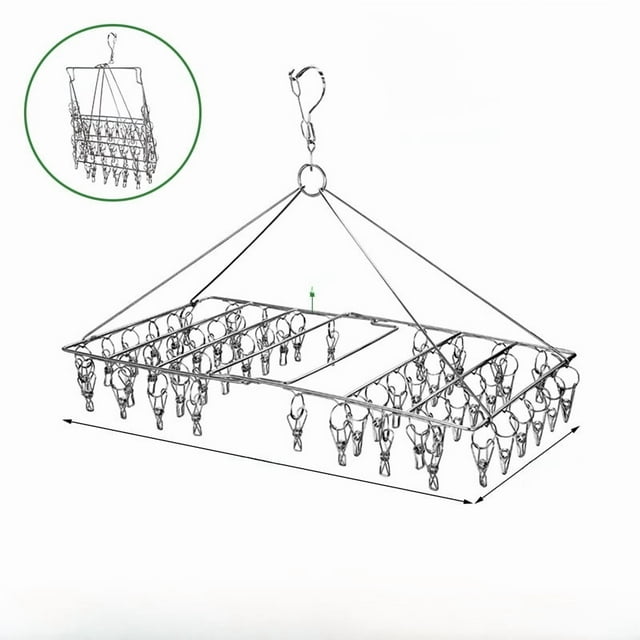 New Chinese Style Stainless Steel Folding Laundry Drying Rack with 52 Line Clips (4.0 Line) - Multi-functional Hanger for Socks, Underwear & Small Items, Windproof Design for Home, Dormitory Use,