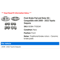 thumbnail image 2 of Front Brake Pad and Rotor Kit - Compatible with 2008 - 2022 Toyota Sequoia 2009 2010 2011 2012 2013 2014 2015 2016 2017 2018 2019 2020 2021, 2 of 2