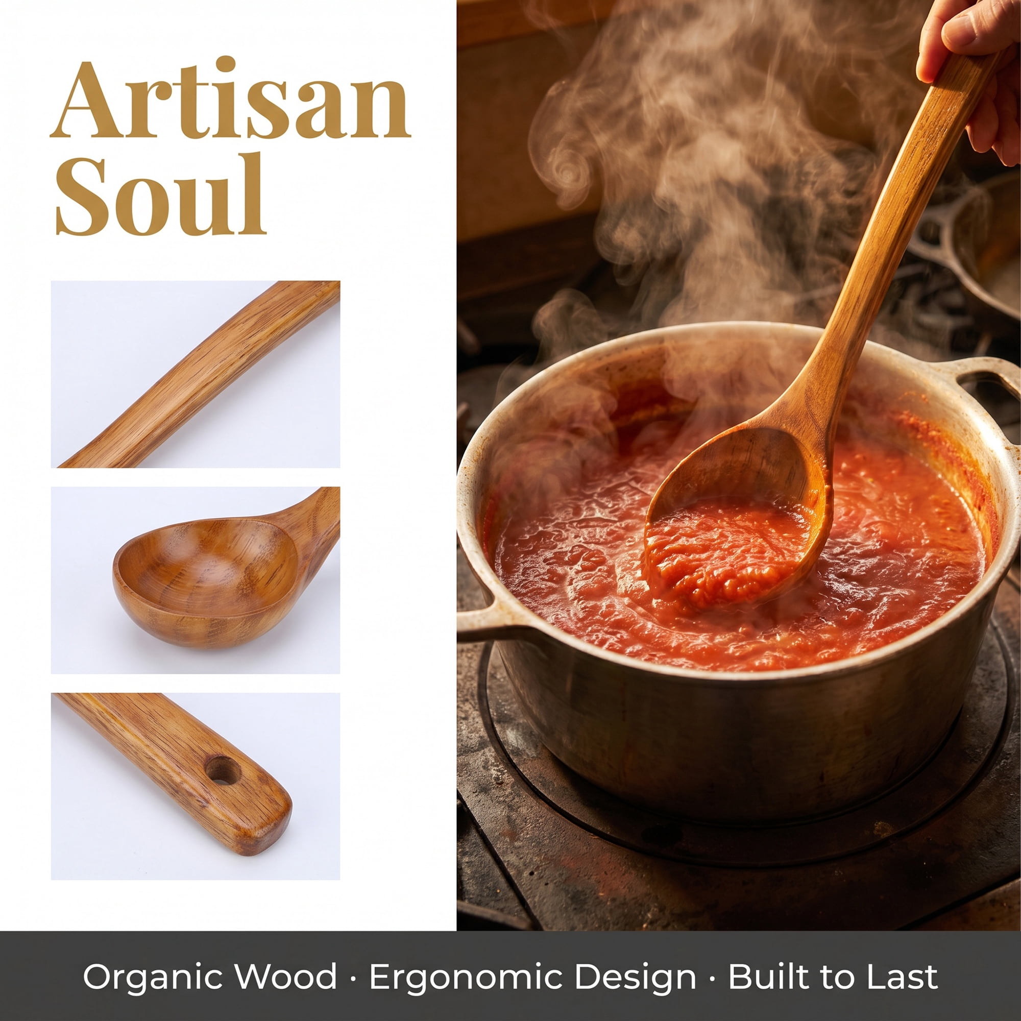 Unique Bargains Wood Non Stick Cookware, Heat Resistant Kitchen Soup Spoon A 11"x3.1"