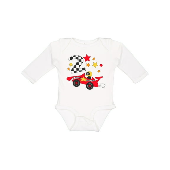 Inktastic Happy 2nd Birthday red racing car Boys or Girls Long Sleeve Baby Bodysuit