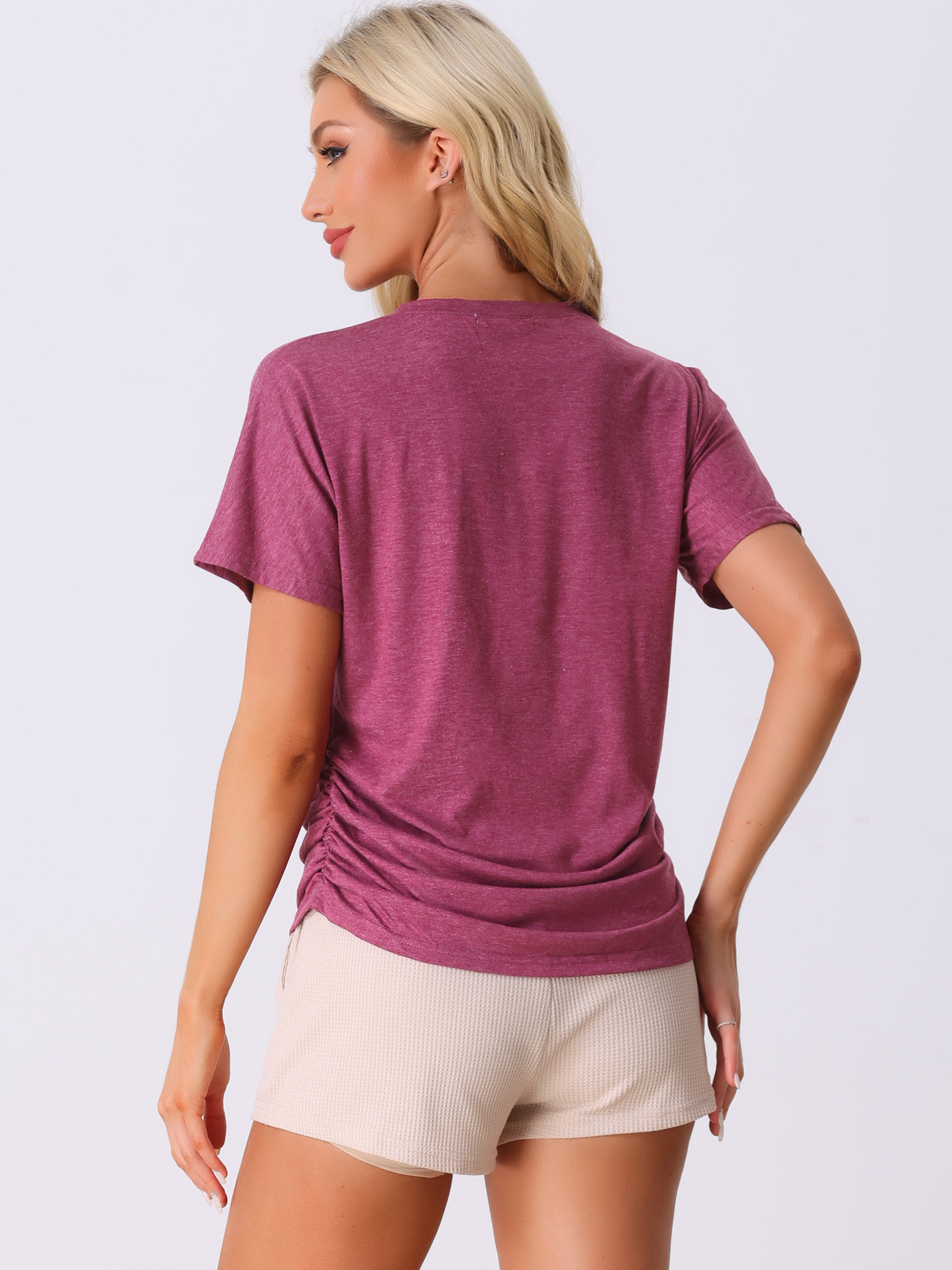 DARING DIVA Pajama Comfy Pajama V-Neck Short Sleeve Sleep Tops XS Red