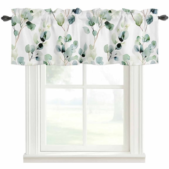Sage Green Valances for Windows Eucalyptus Leaves Spring Plants Rod Pocket Curtain Valance Window Treatment Short Curtains for Kitchen Living Room, 60"x14"